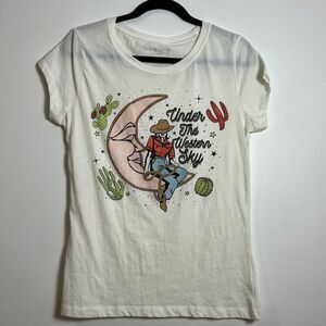 Wound Up Under The Western Sky Cowgirl & Moon T-Shirt Size XL (15-17) Light Tee